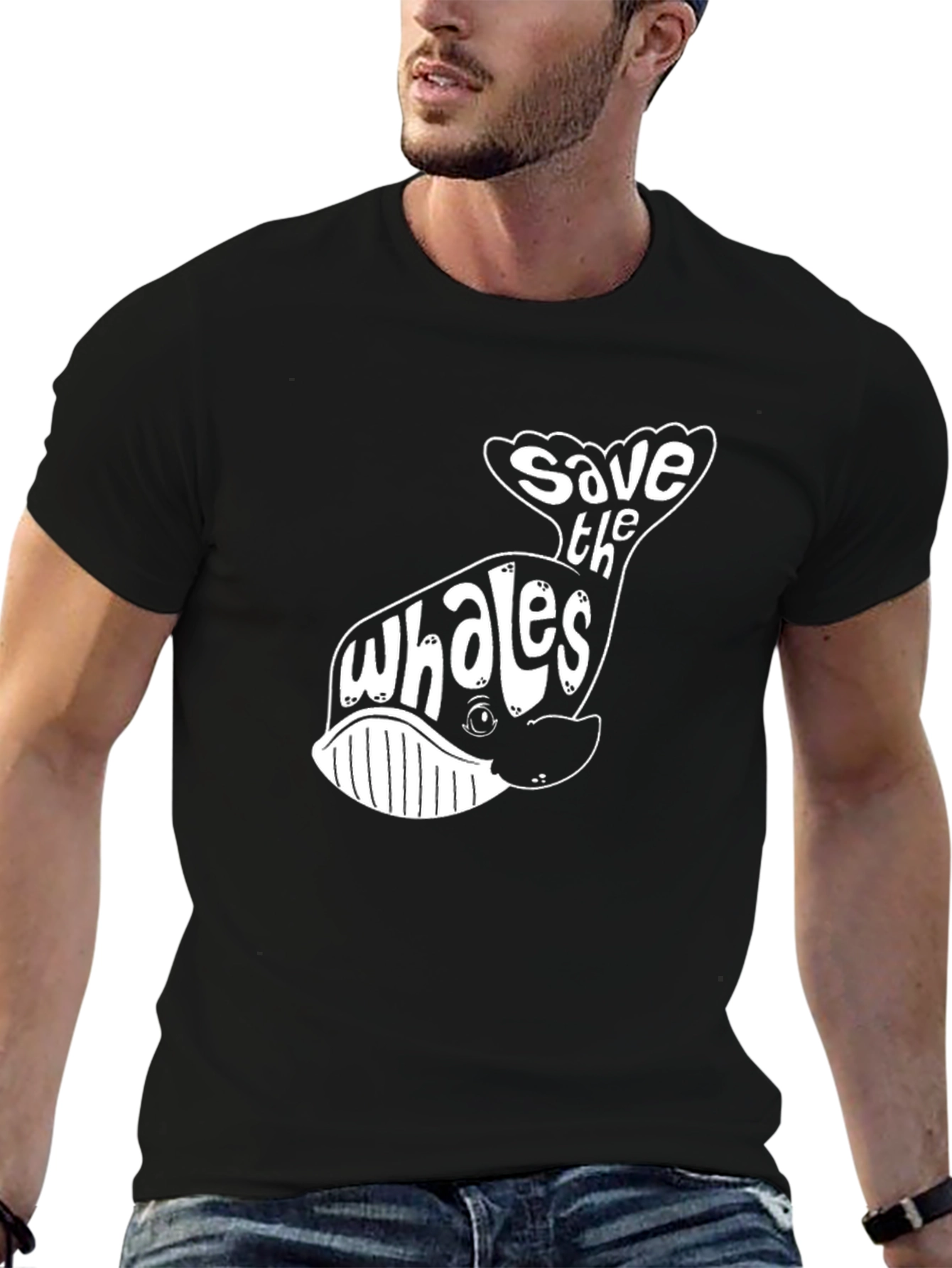 Save the Whales Graphic T-Shirt - Black