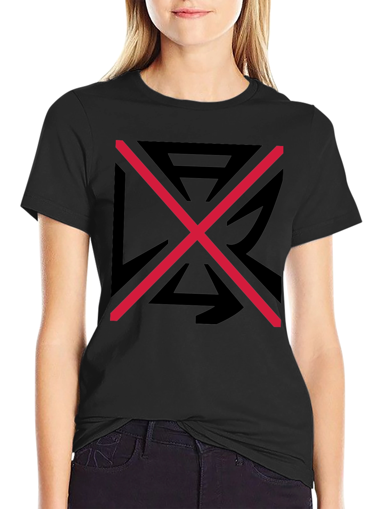 Graphic Tee: Black Shirt with Red X Design
