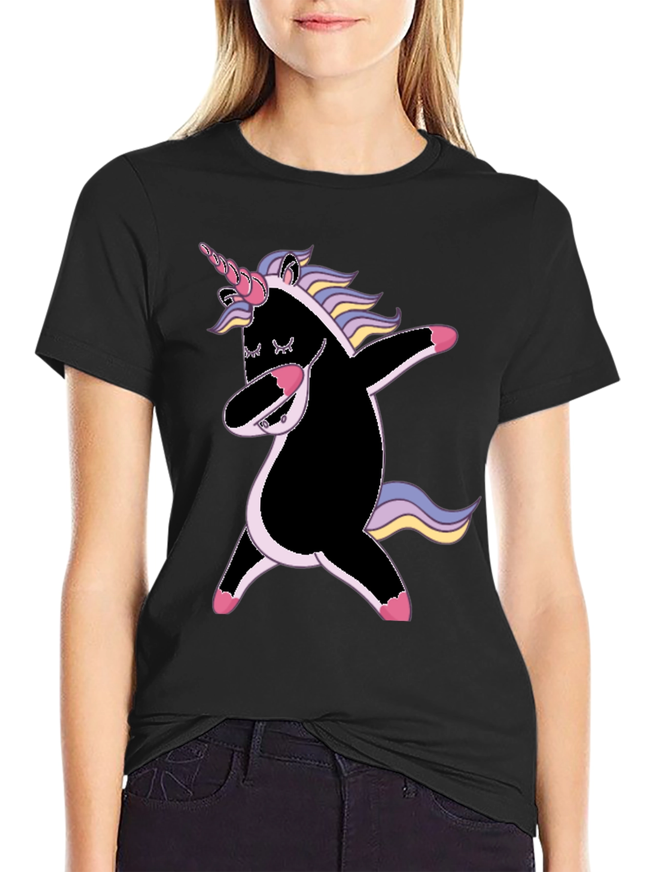 Dabbing Unicorn Graphic Tee - Black