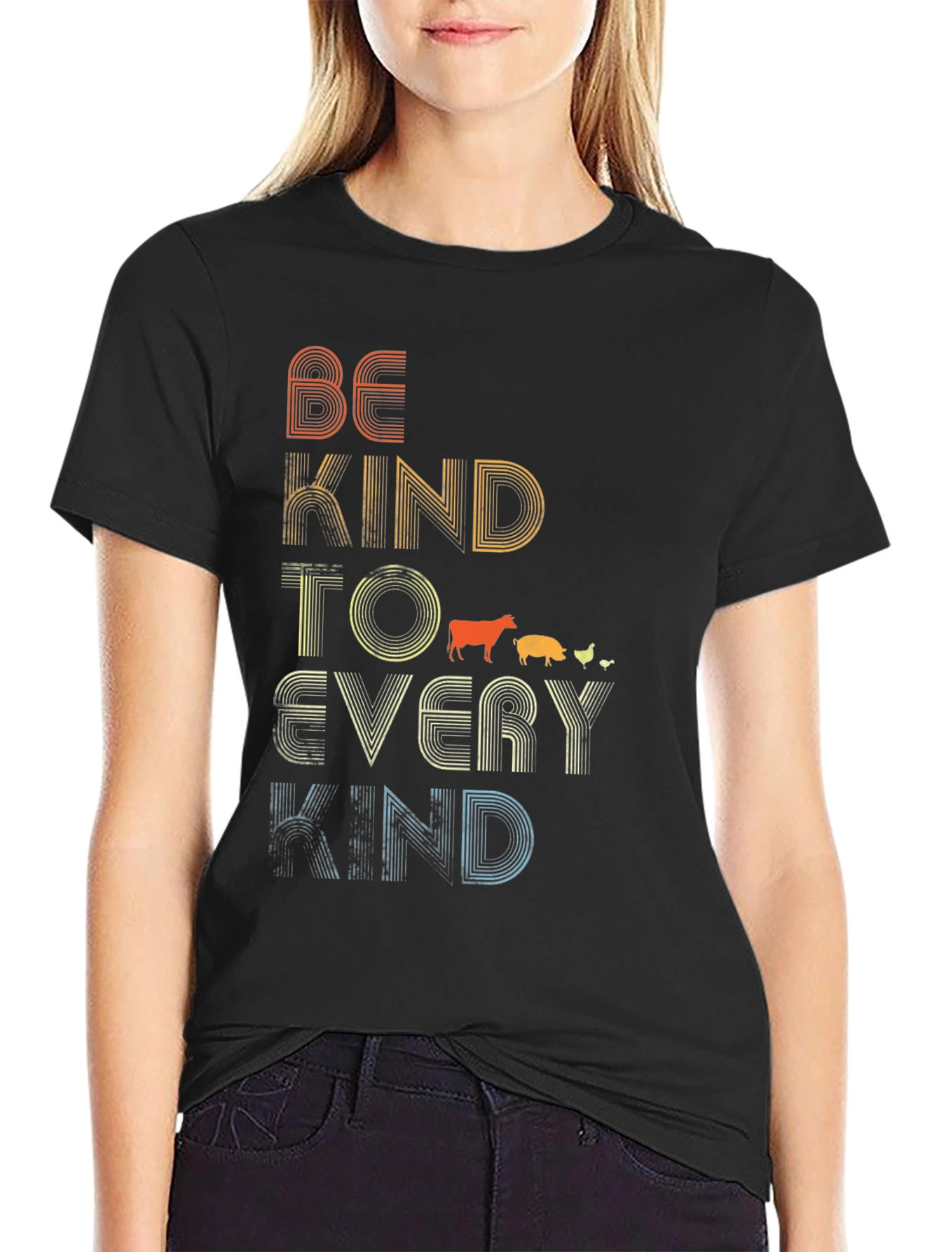 Be Kind to Every Kind Black Graphic T-Shirt