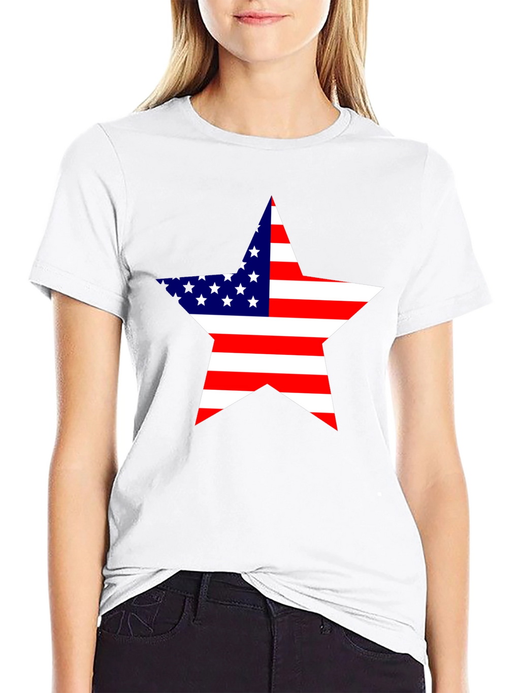 USA Flag Star Graphic Black T-Shirt