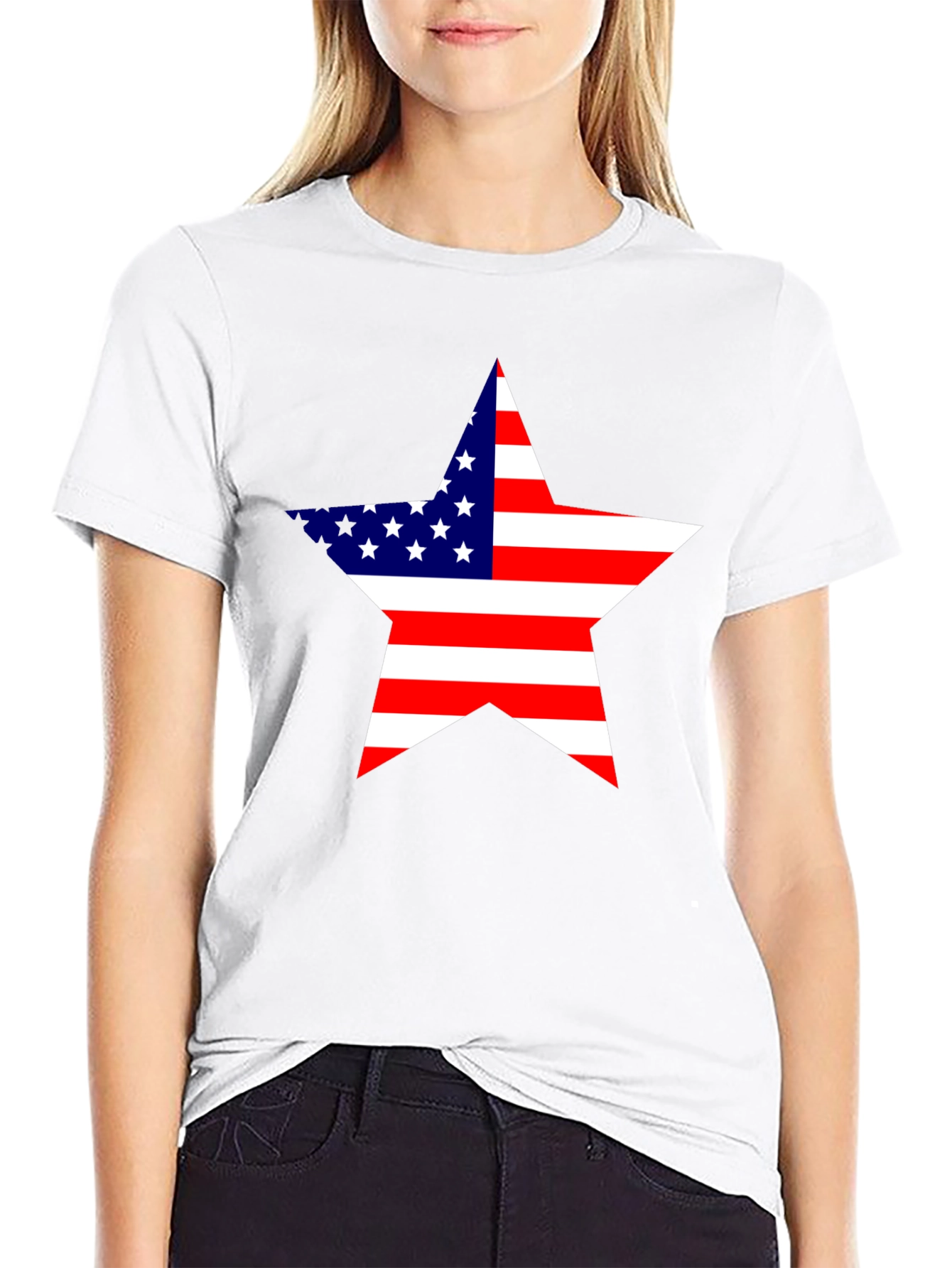 USA Flag Star Graphic Black T-Shirt