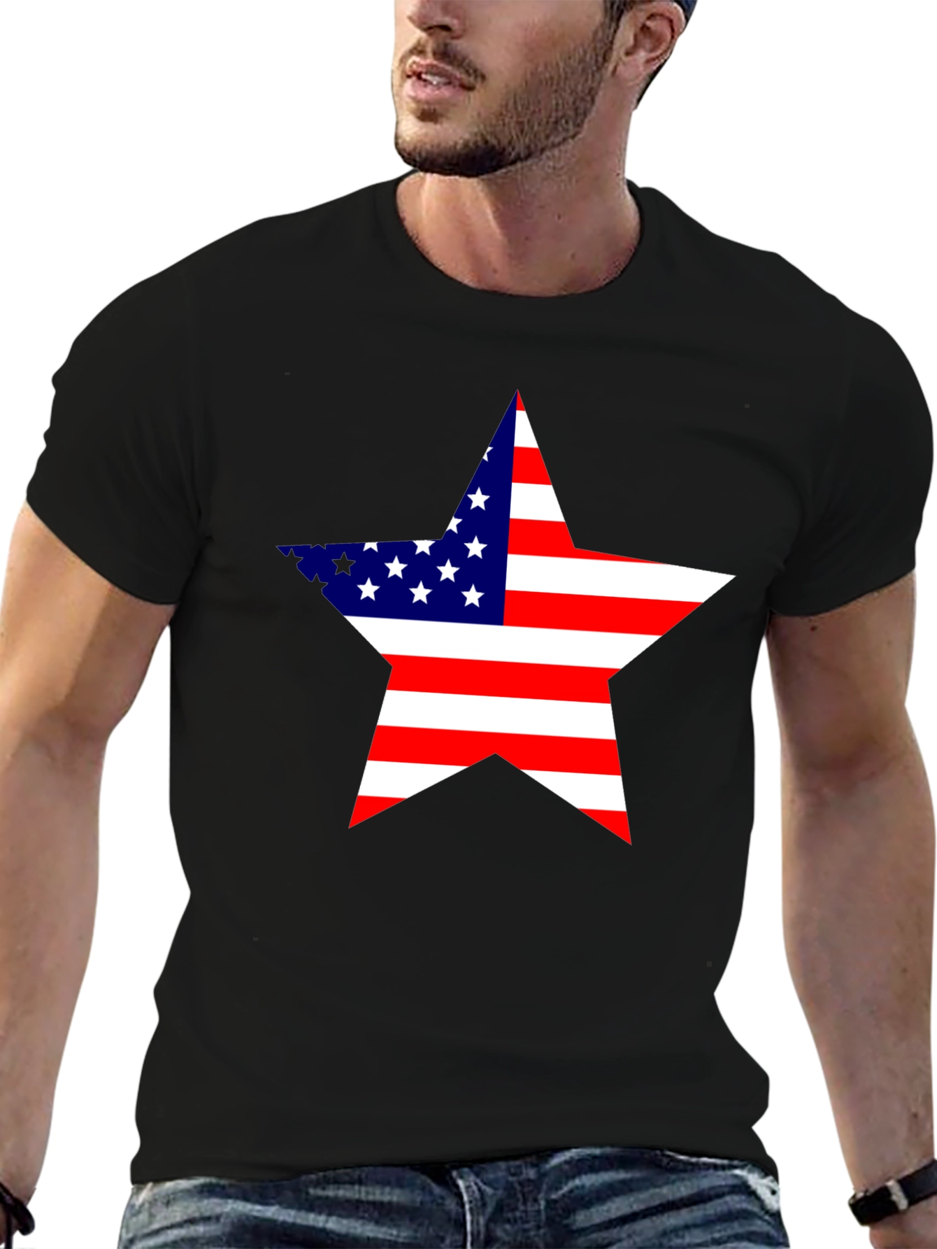 USA Flag Star Graphic Black T-Shirt