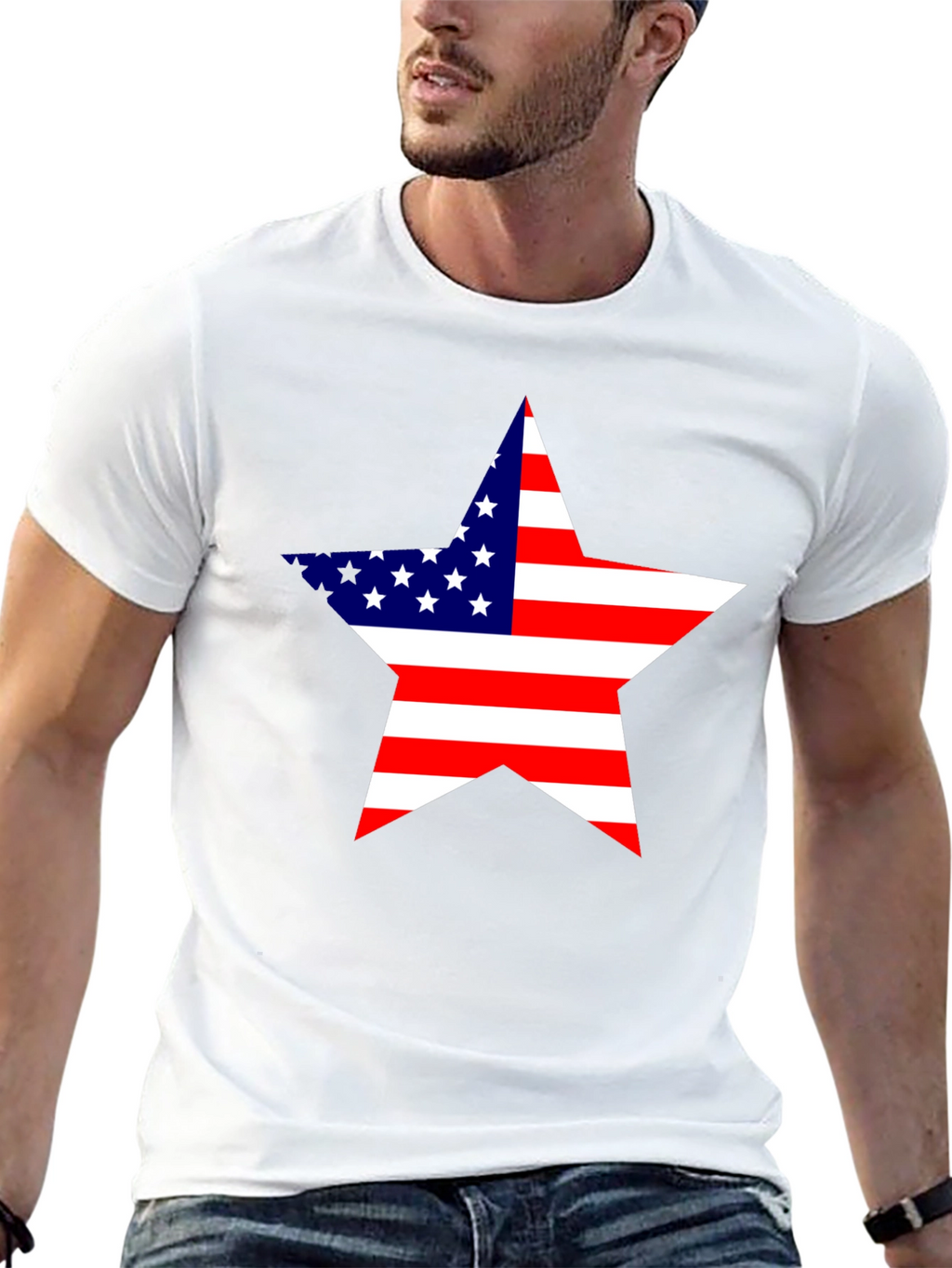 USA Flag Star Graphic Black T-Shirt