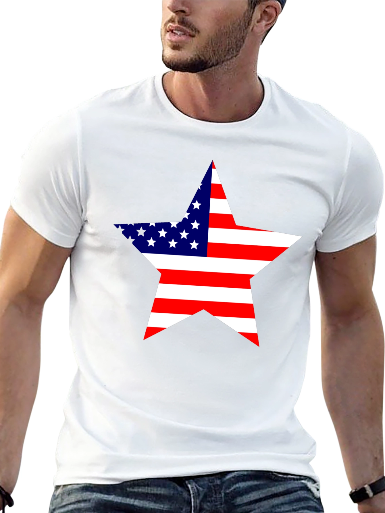 USA Flag Star Graphic Black T-Shirt