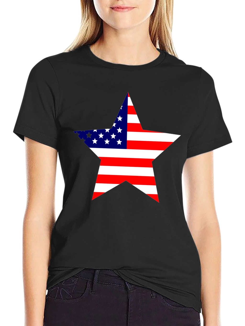 USA Flag Star Graphic Black T-Shirt