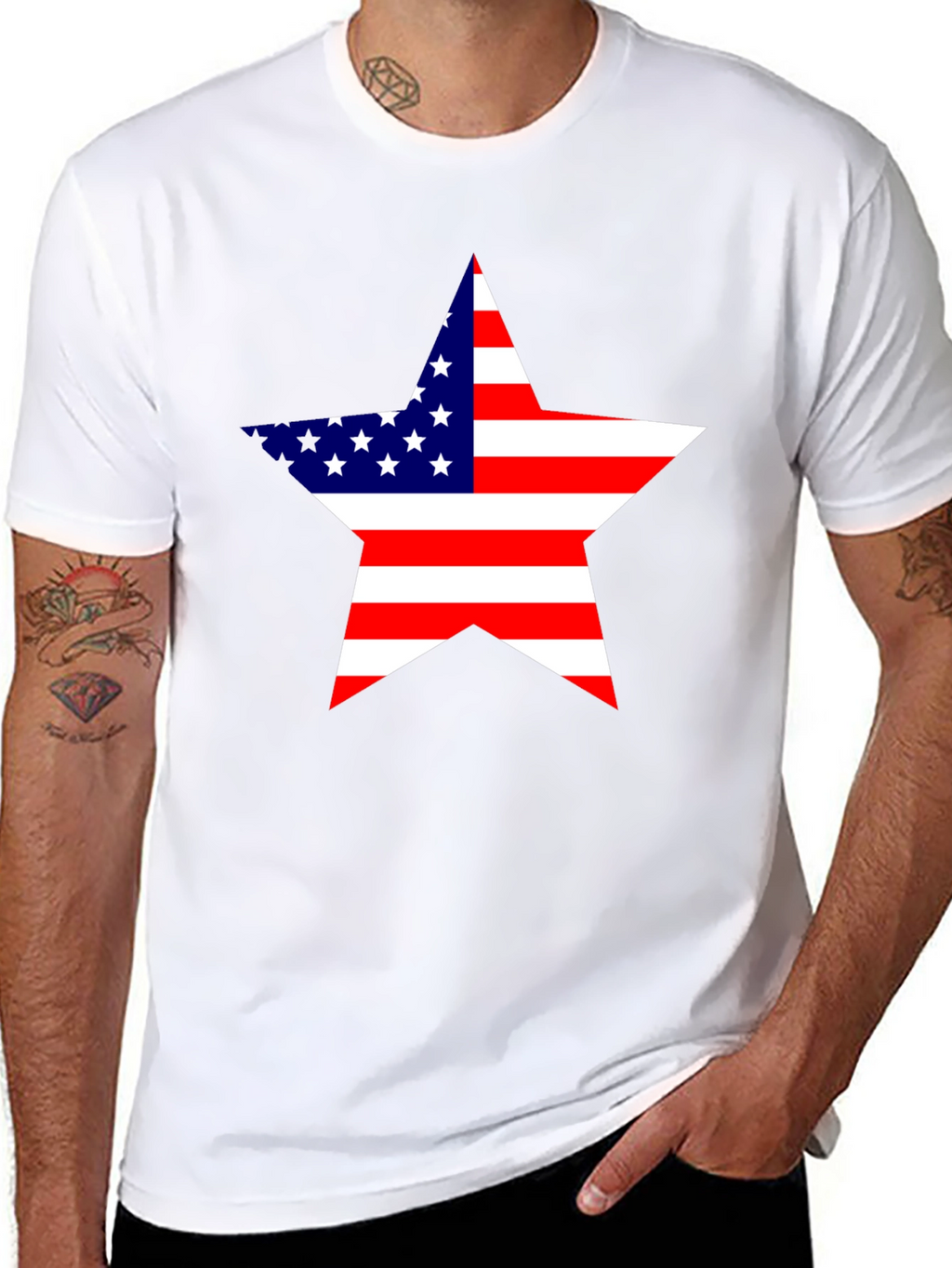 USA Flag Star Graphic Black T-Shirt
