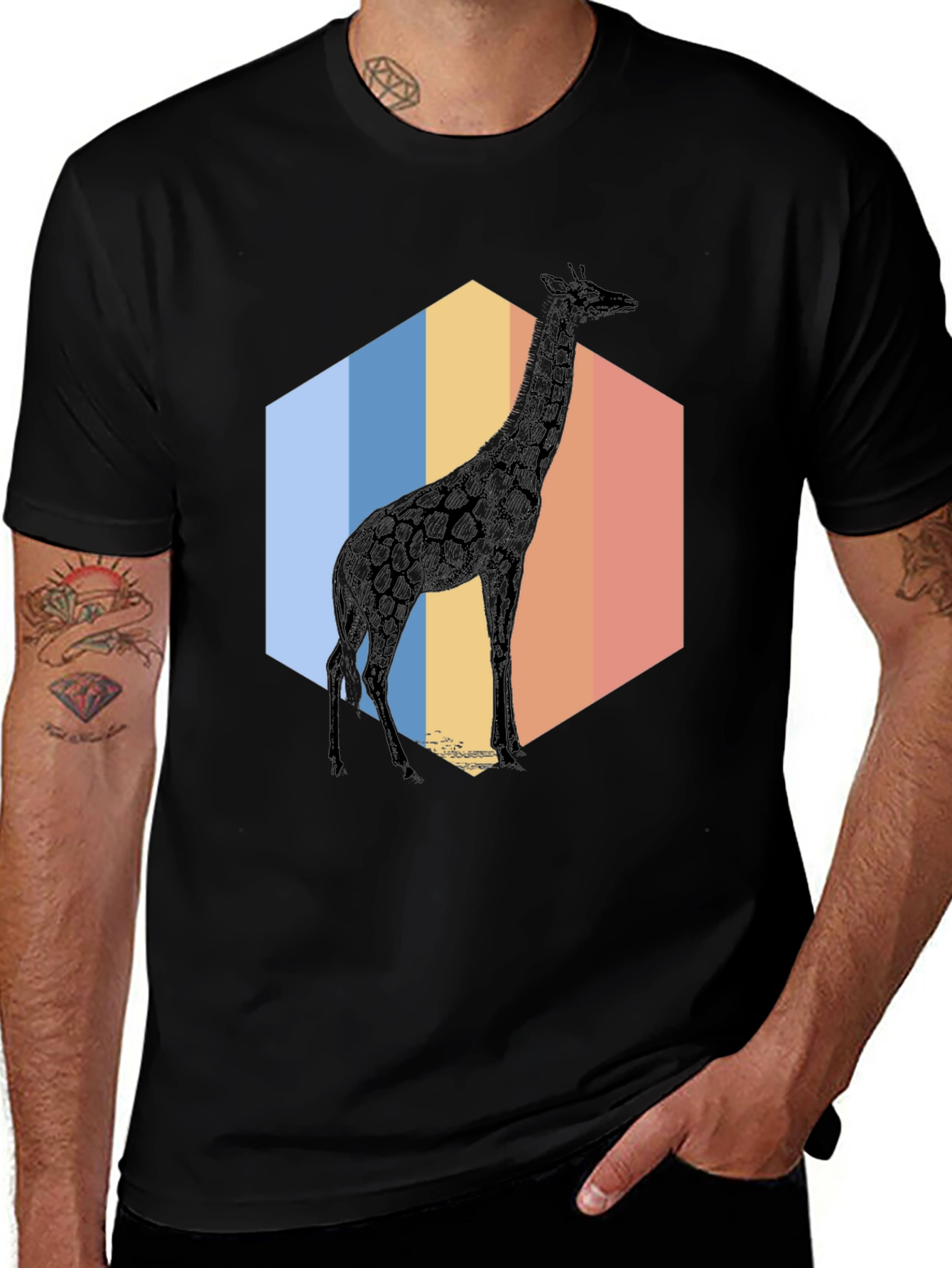 Giraffe Hexagon T-Shirt - Cool Animal Graphic Tee