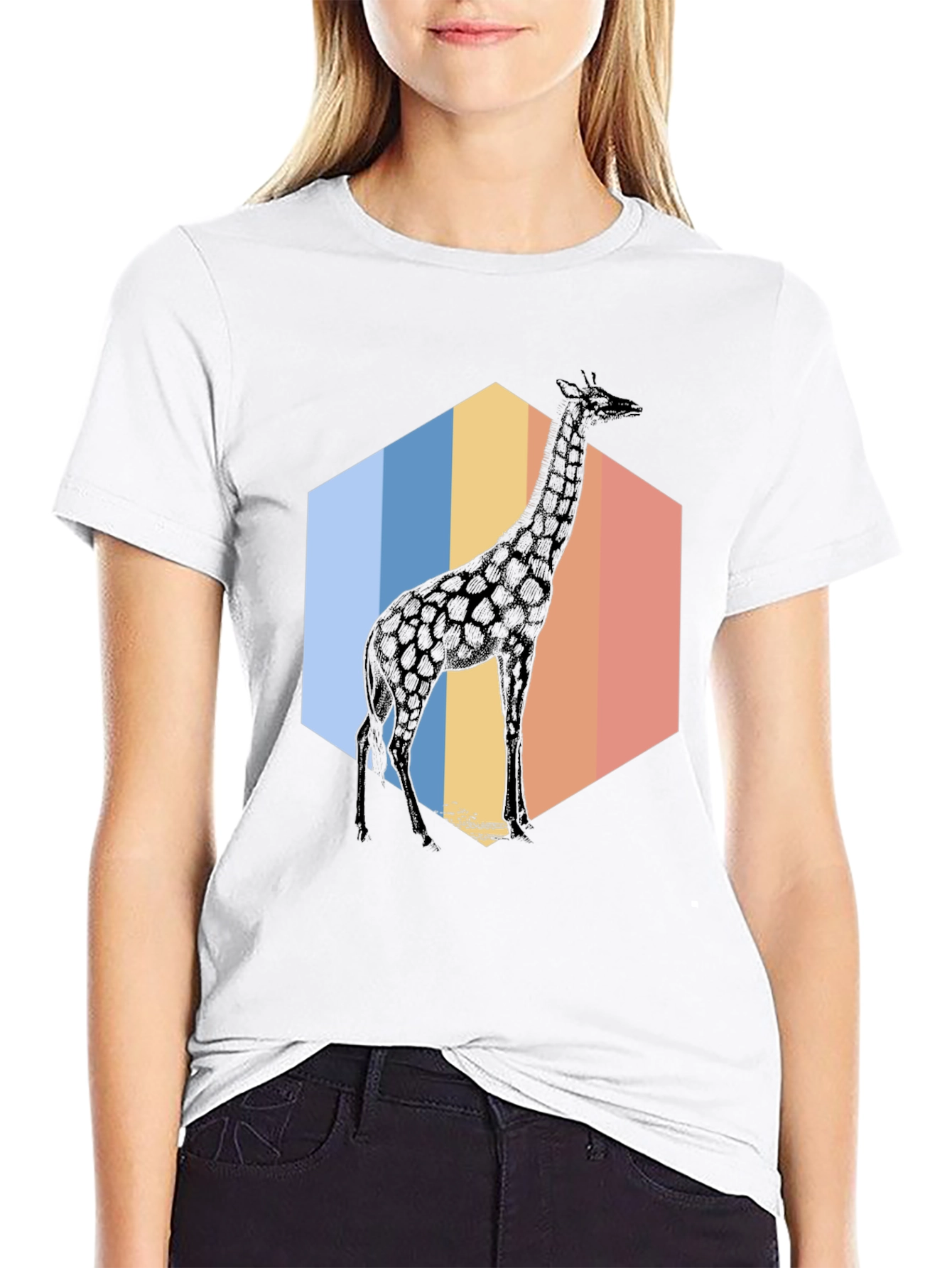 Giraffe Hexagon T-Shirt - Cool Animal Graphic Tee