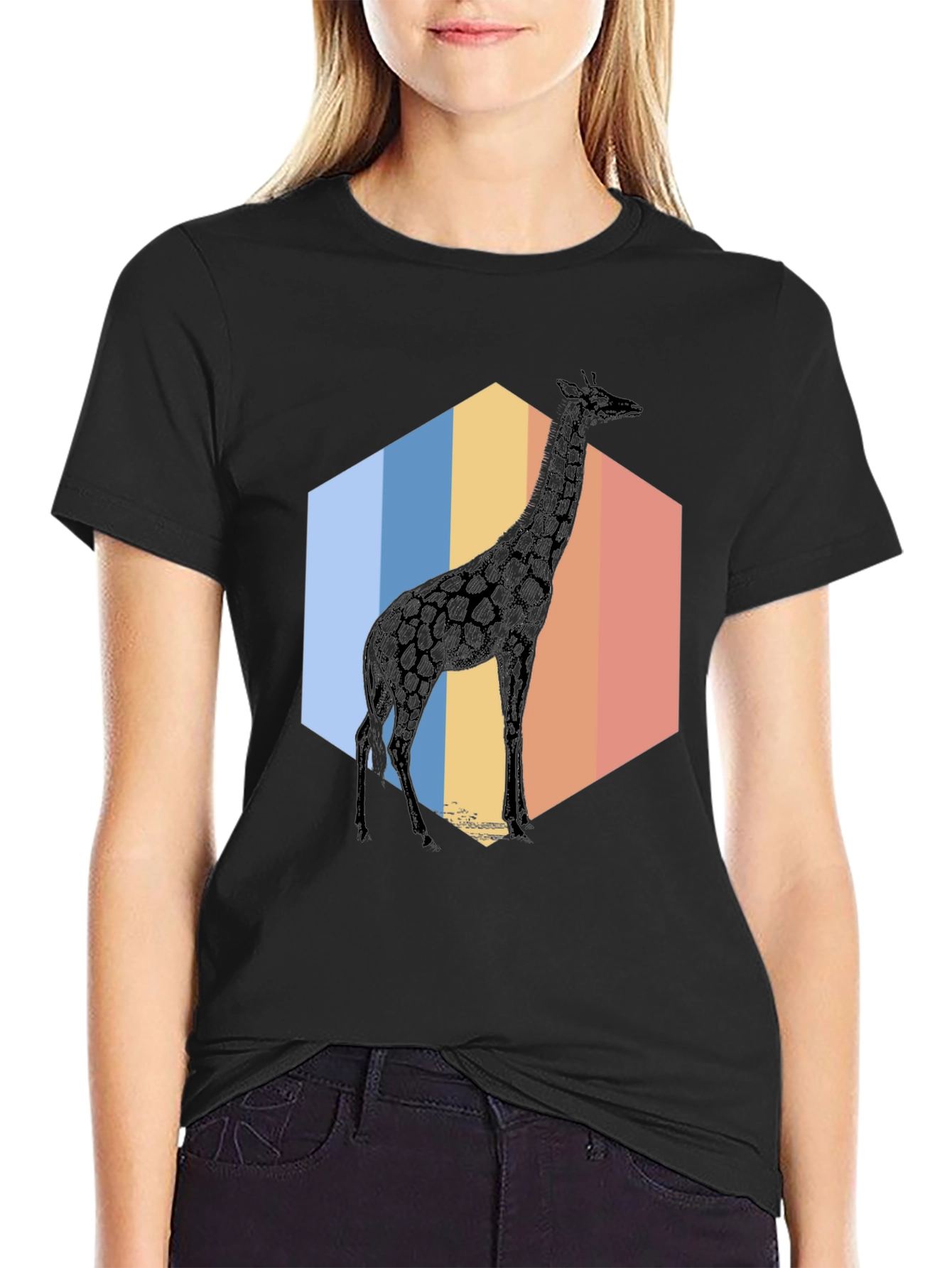 Giraffe Hexagon T-Shirt - Cool Animal Graphic Tee