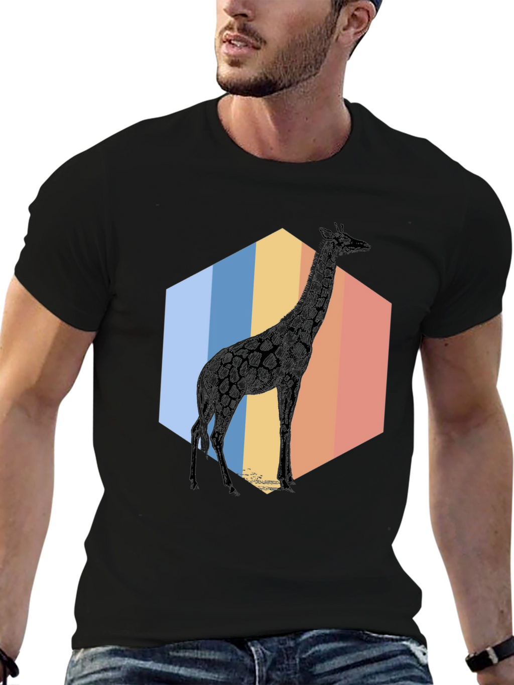 Giraffe Hexagon T-Shirt - Cool Animal Graphic Tee