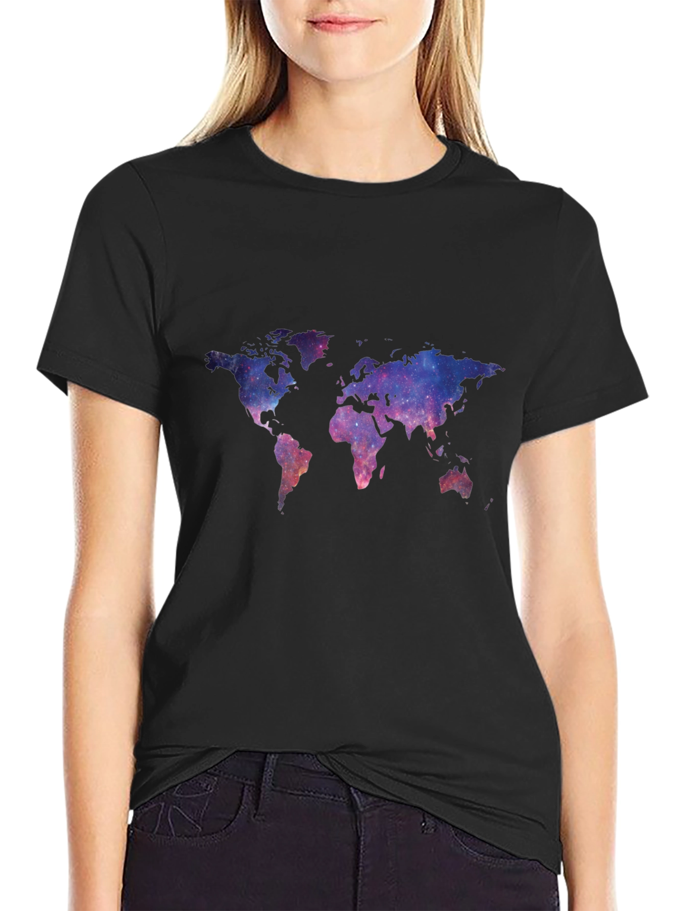 Galaxy World Map Black T-Shirt