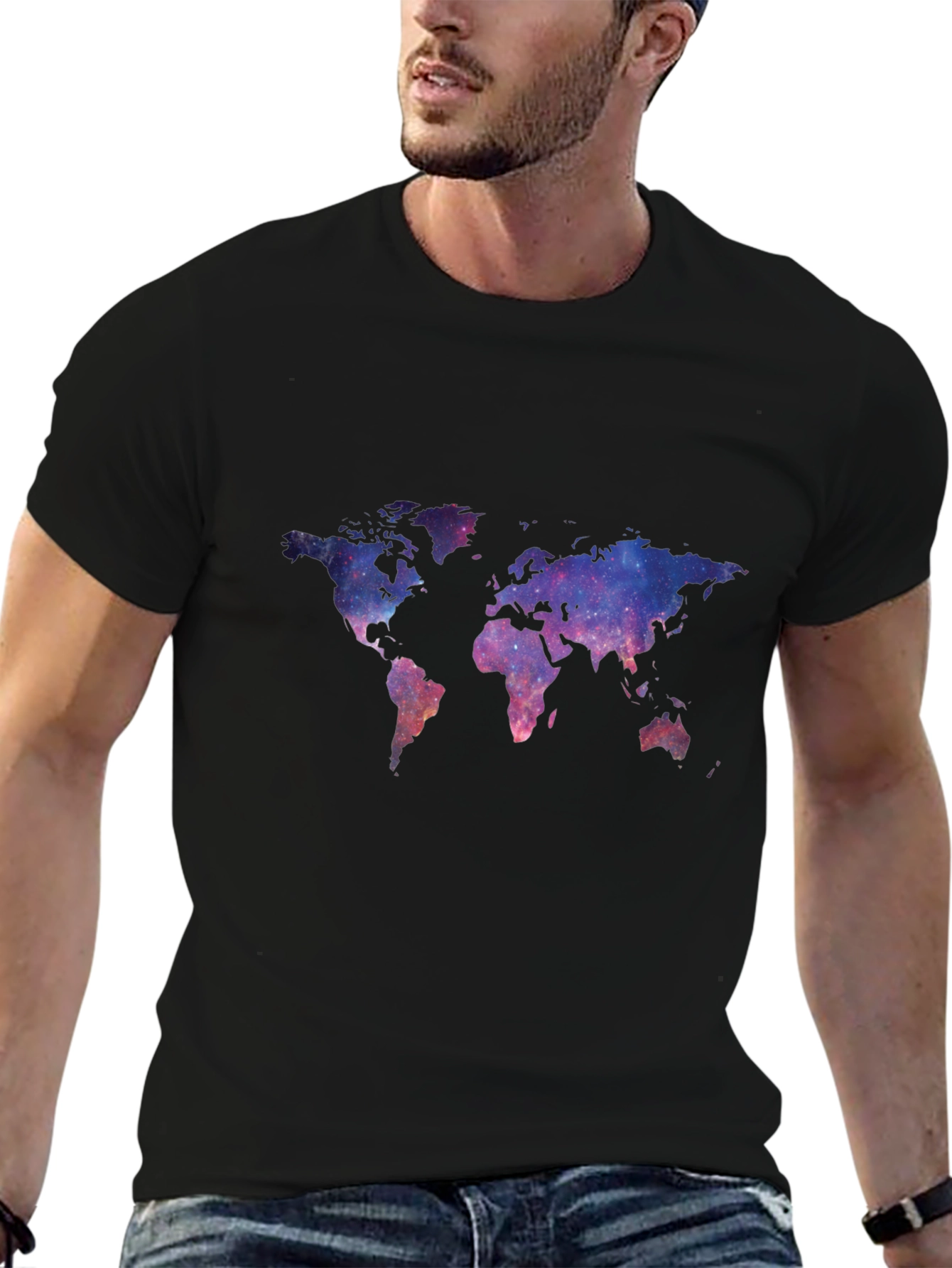 Galaxy World Map Black T-Shirt