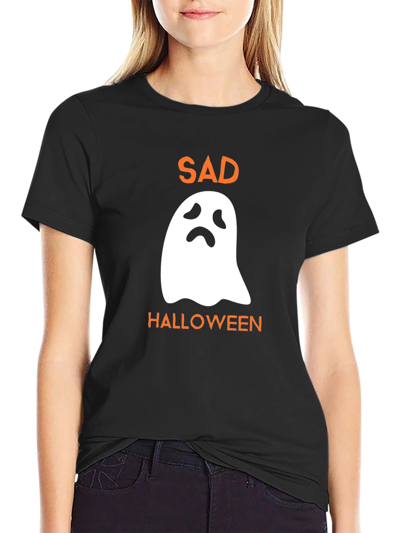 Sad Halloween Ghost T-Shirt - Spooky Season Tee