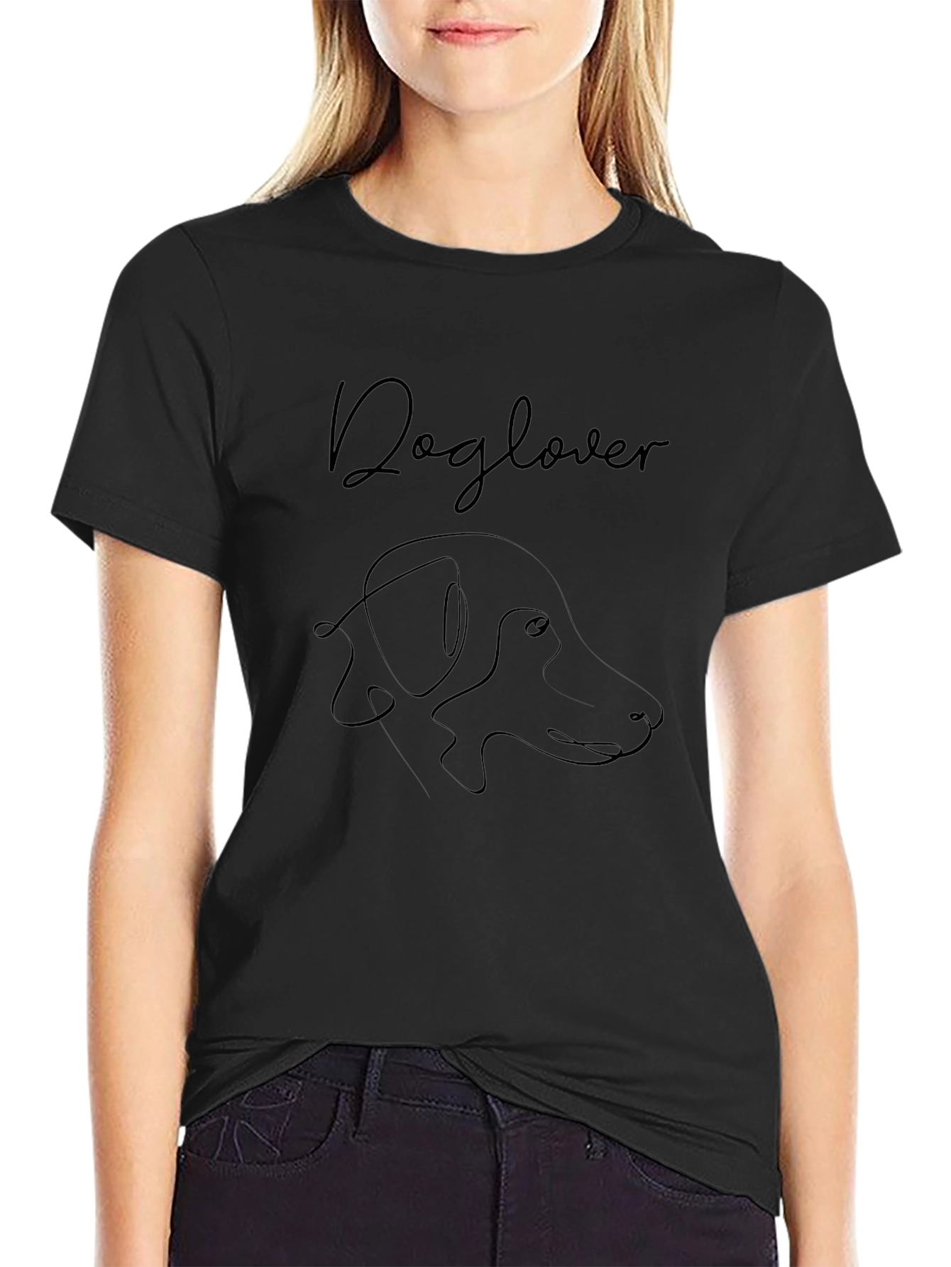 Dog Lover Minimalist Graphic Tee - Black