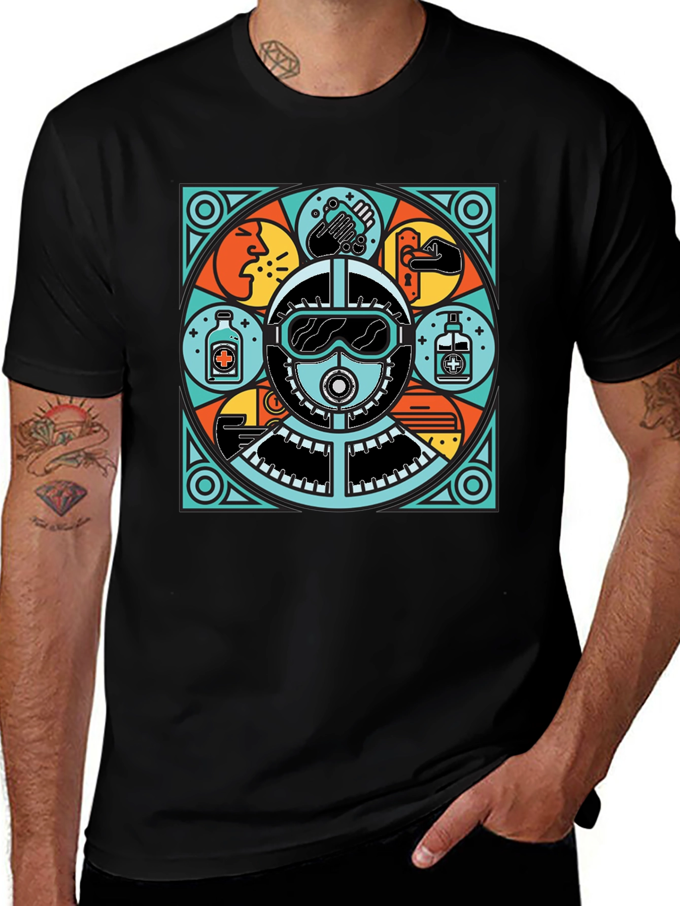 Protective Gear Graphic Tee - Black Crew Neck