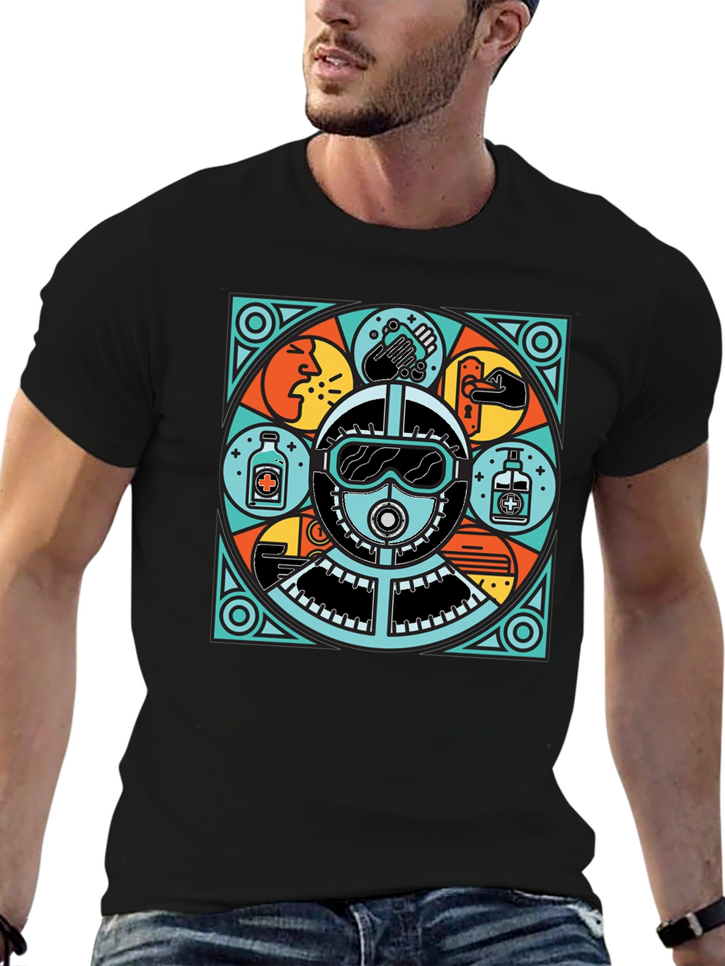 Protective Gear Graphic Tee - Black Crew Neck