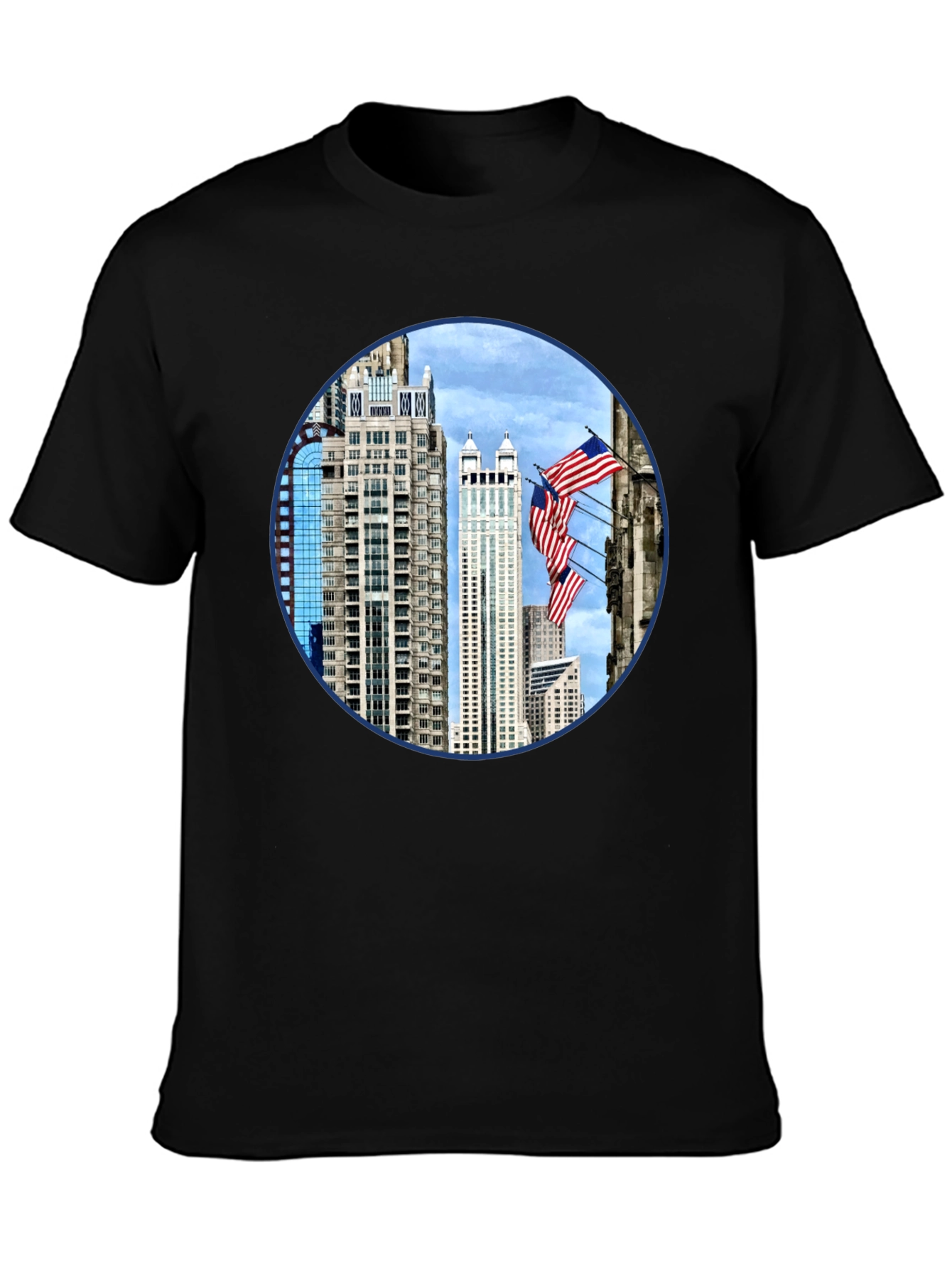 Cityscape American Flag Mens Graphic Tee