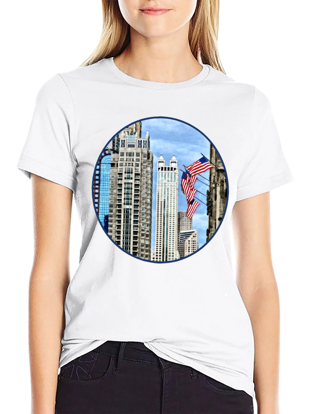 Cityscape American Flag Mens Graphic Tee