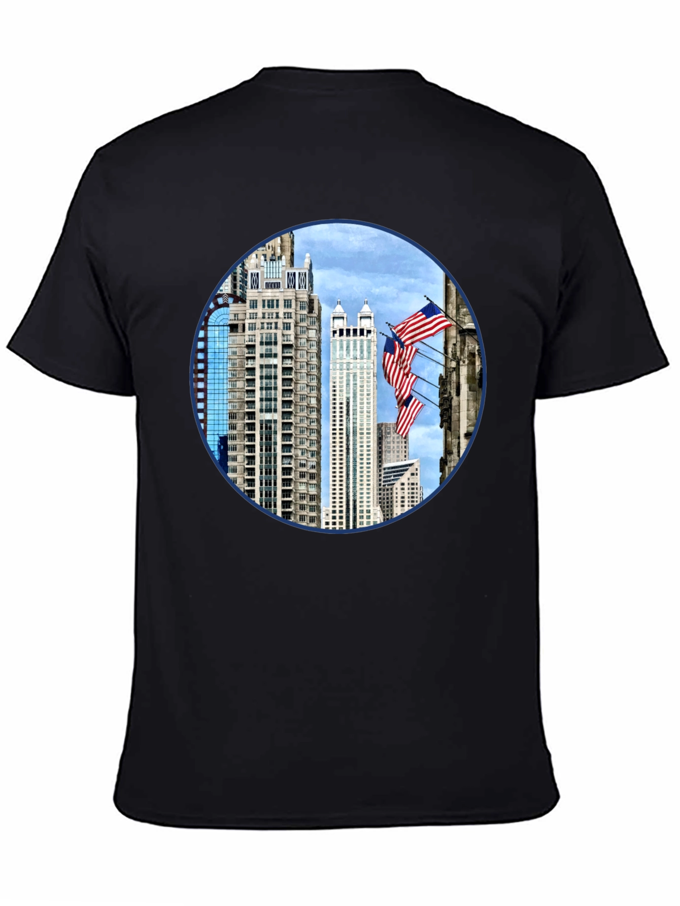 Cityscape American Flag Mens Graphic Tee