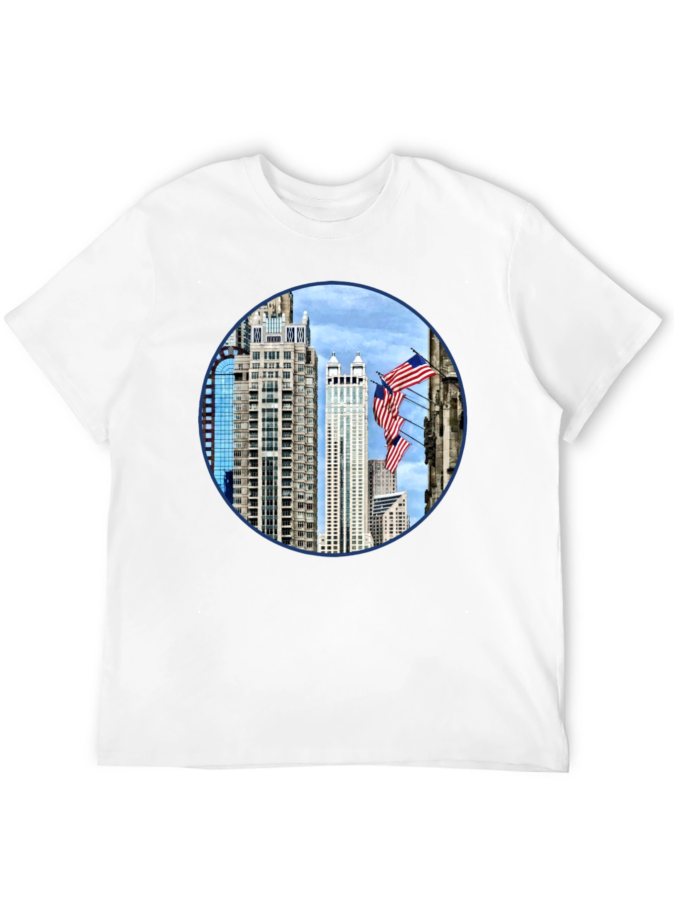 Cityscape American Flag Mens Graphic Tee