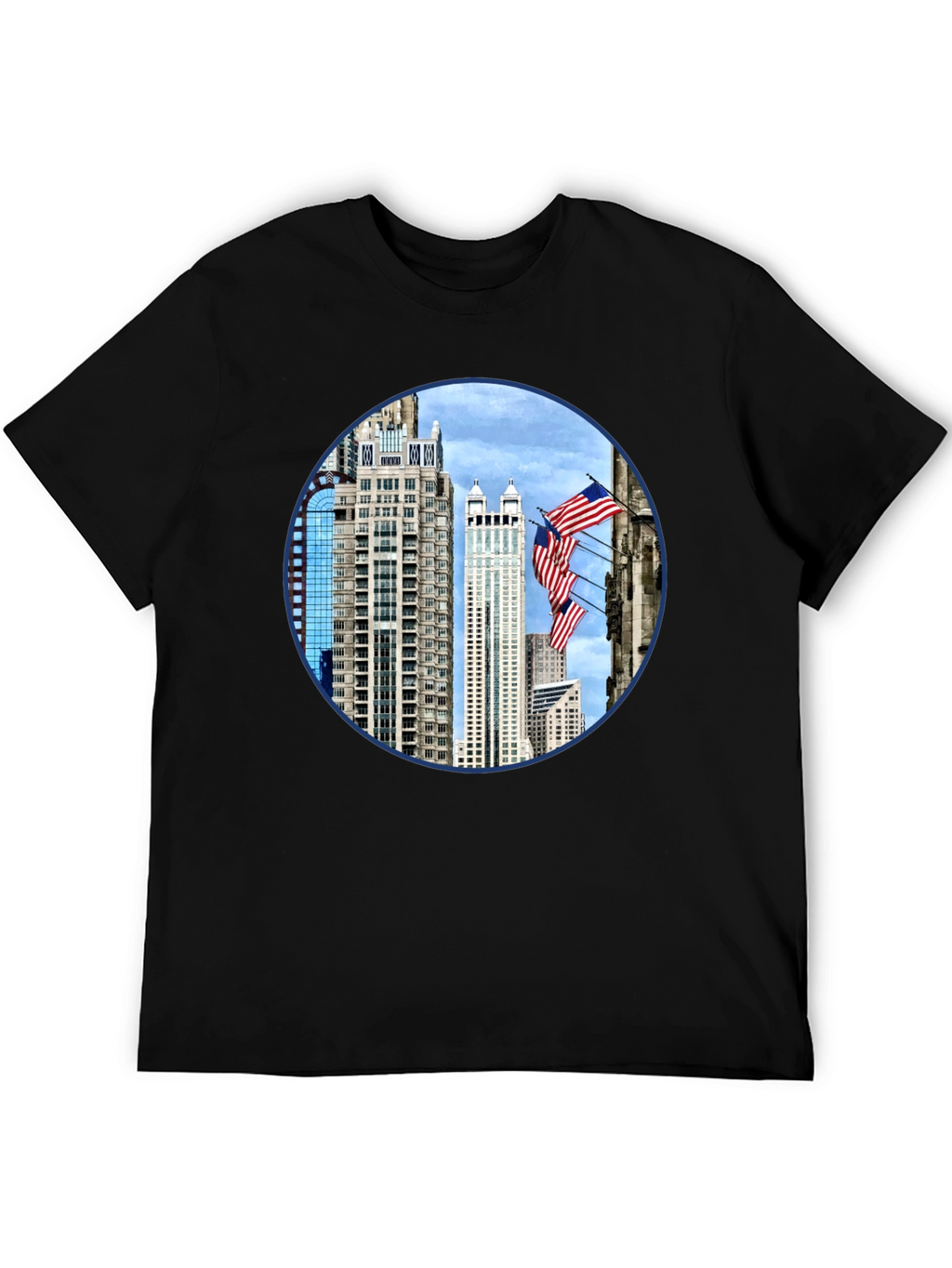 Cityscape American Flag Mens Graphic Tee