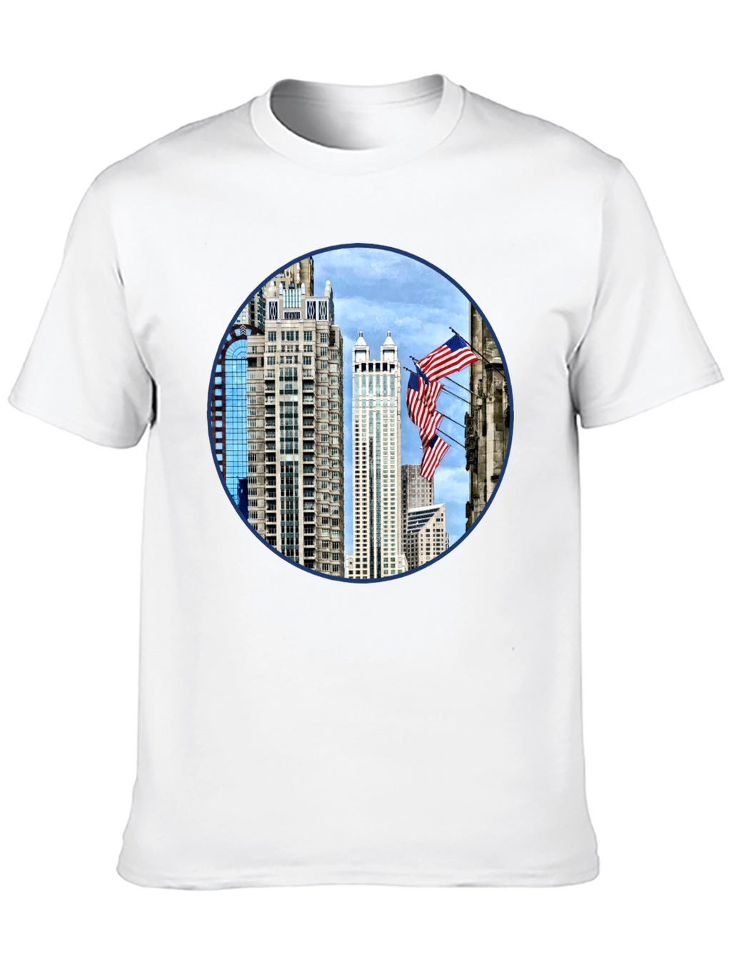 Cityscape American Flag Mens Graphic Tee