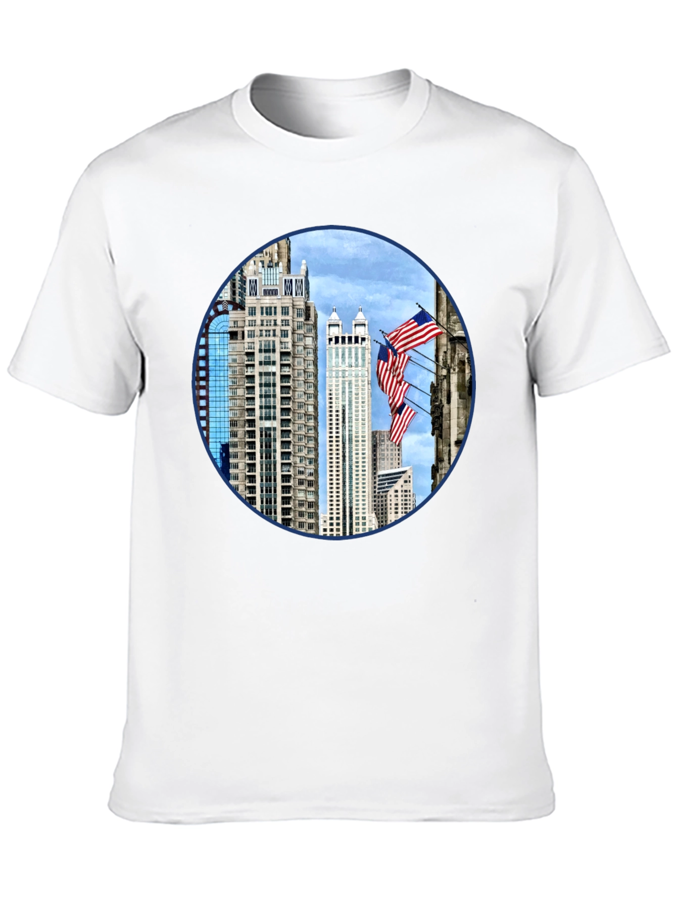 Cityscape American Flag Mens Graphic Tee