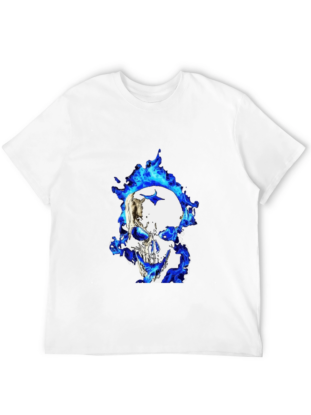 Blue Flame Skull Graphic T-Shirt - Black