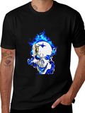 Blue Flame Skull Graphic T-Shirt - Black