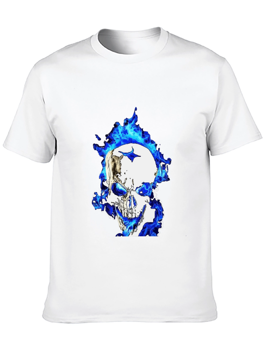 Blue Flame Skull Graphic T-Shirt - Black