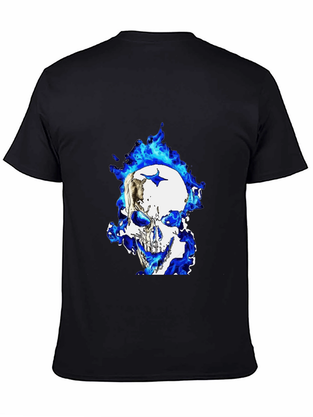 Blue Flame Skull Graphic T-Shirt - Black