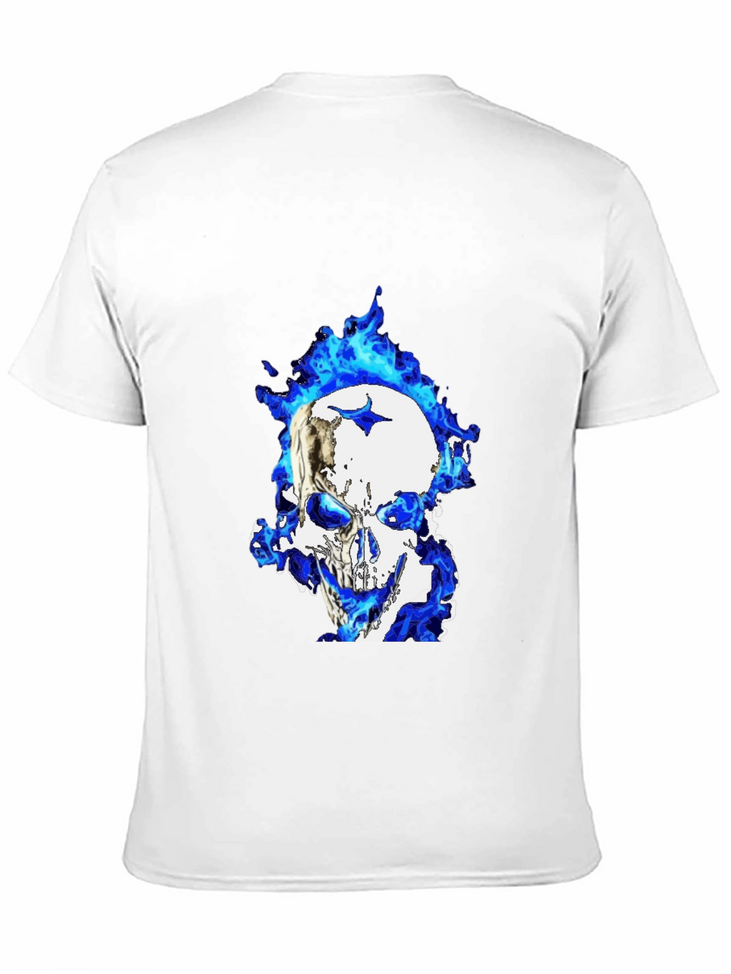 Blue Flame Skull Graphic T-Shirt - Black