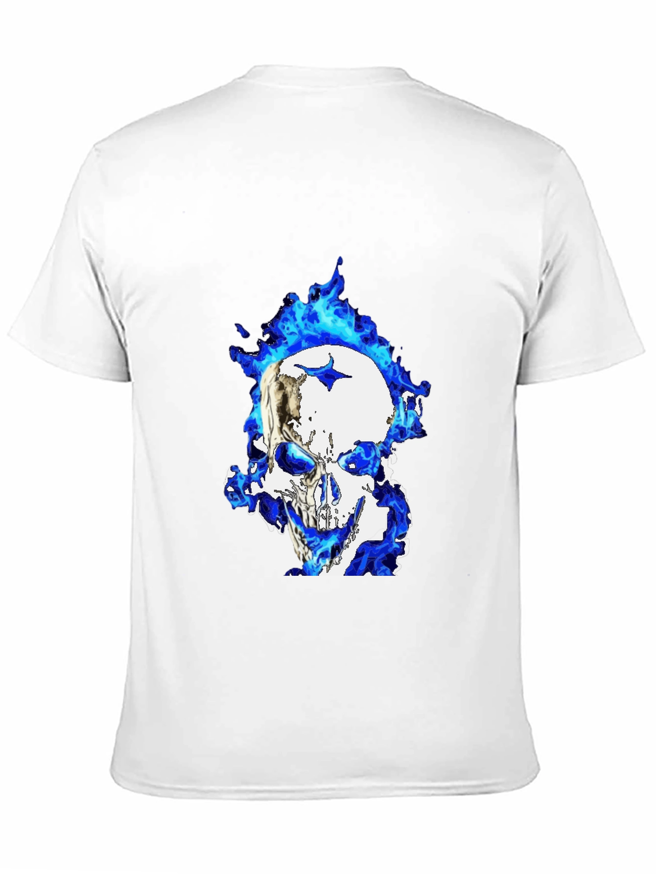Blue Flame Skull Graphic T-Shirt - Black