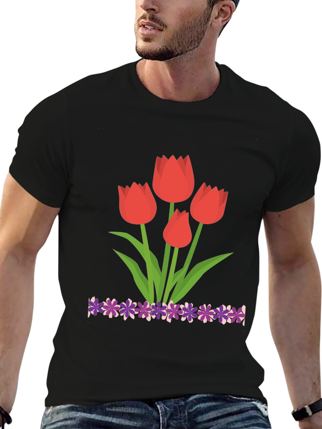 Tulip Graphic Black T-Shirt