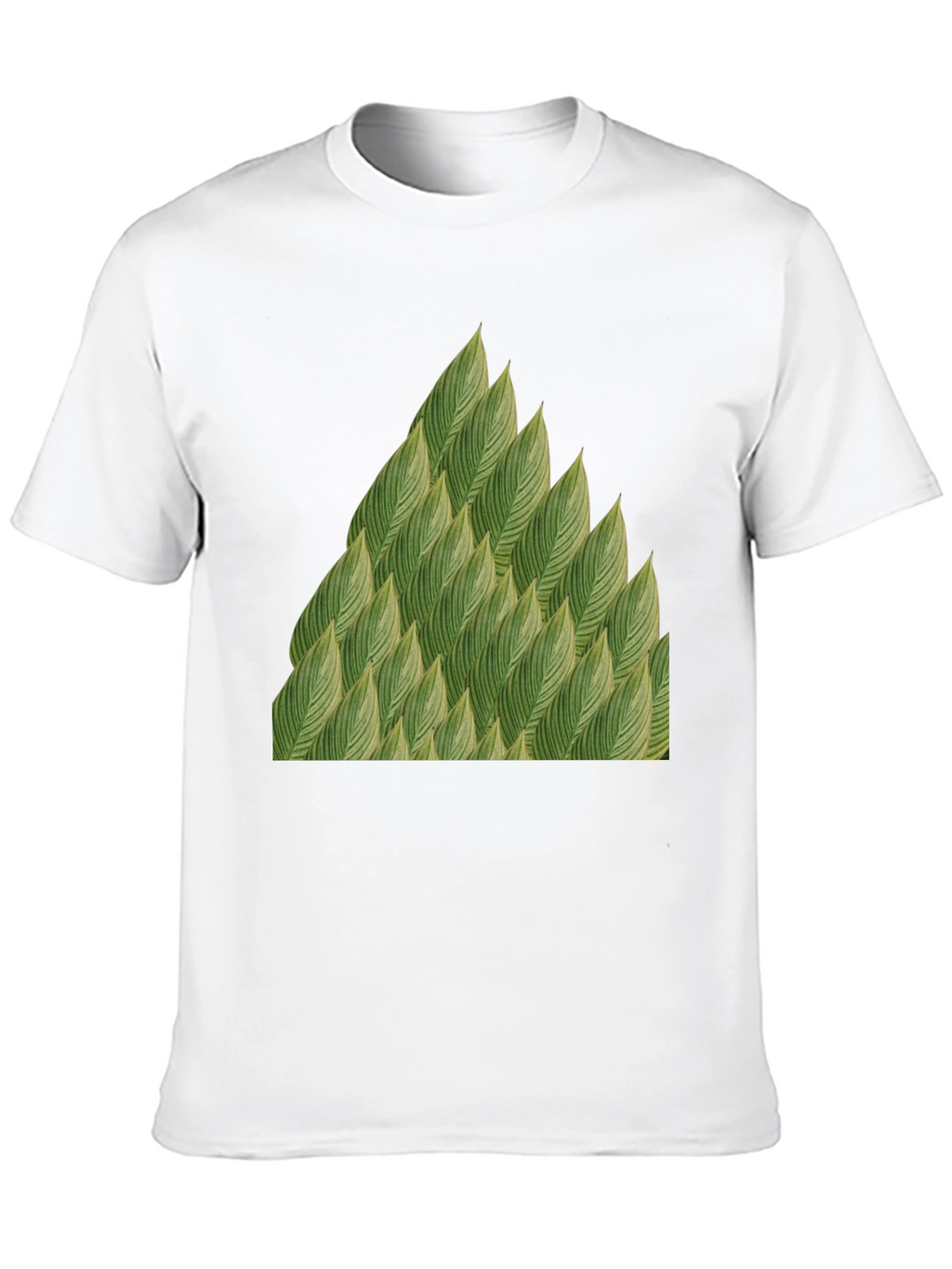 Green Leaves Pattern Black T-Shirt