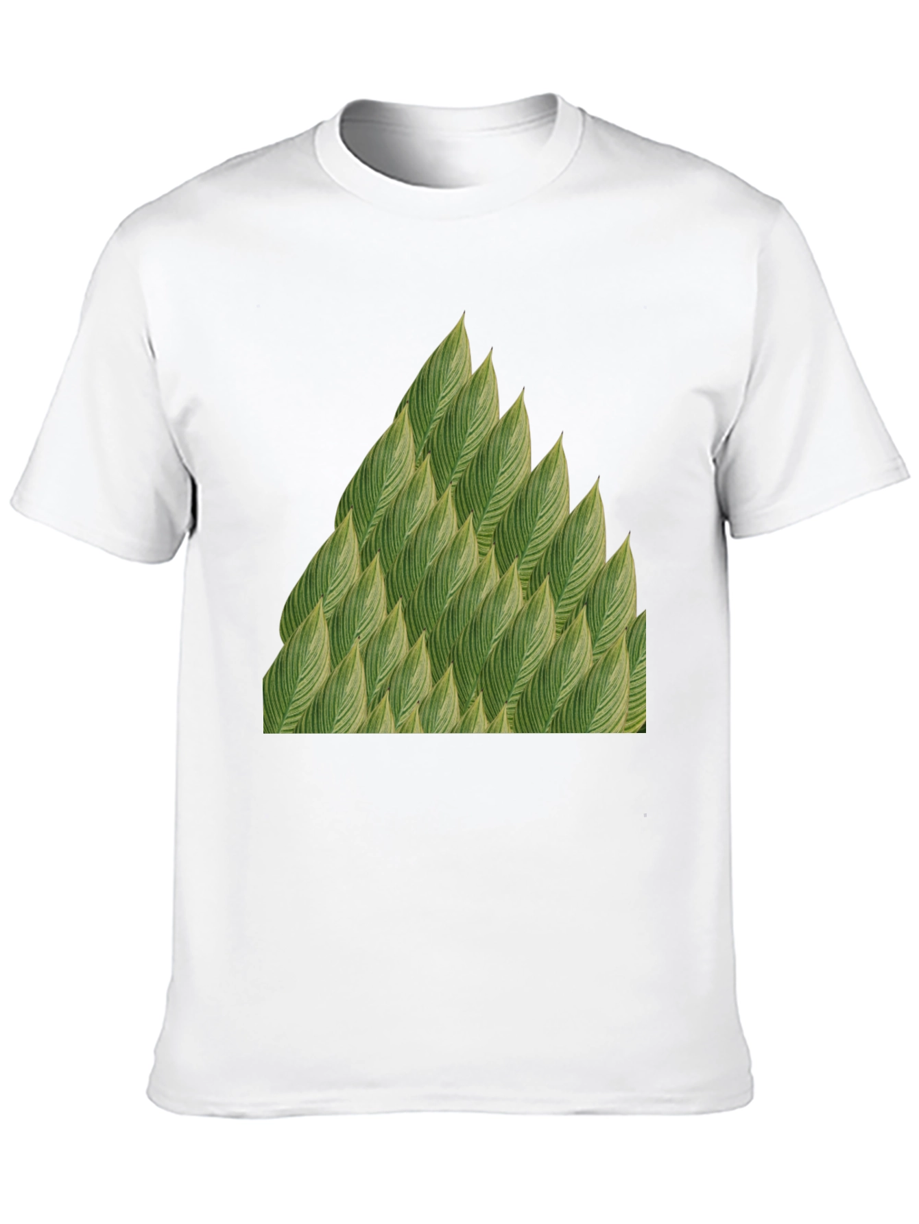 Green Leaves Pattern Black T-Shirt