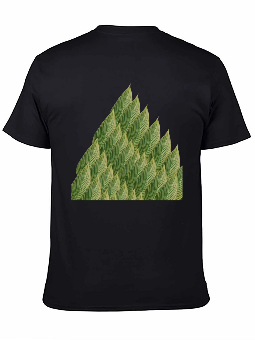 Green Leaves Pattern Black T-Shirt