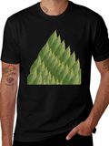 Green Leaves Pattern Black T-Shirt