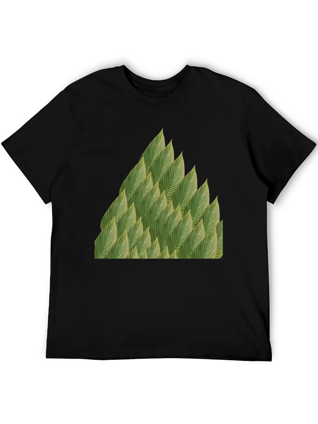 Green Leaves Pattern Black T-Shirt