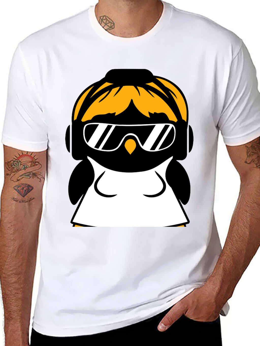 Cool Penguin Graphic Tee - Black Cotton Blend