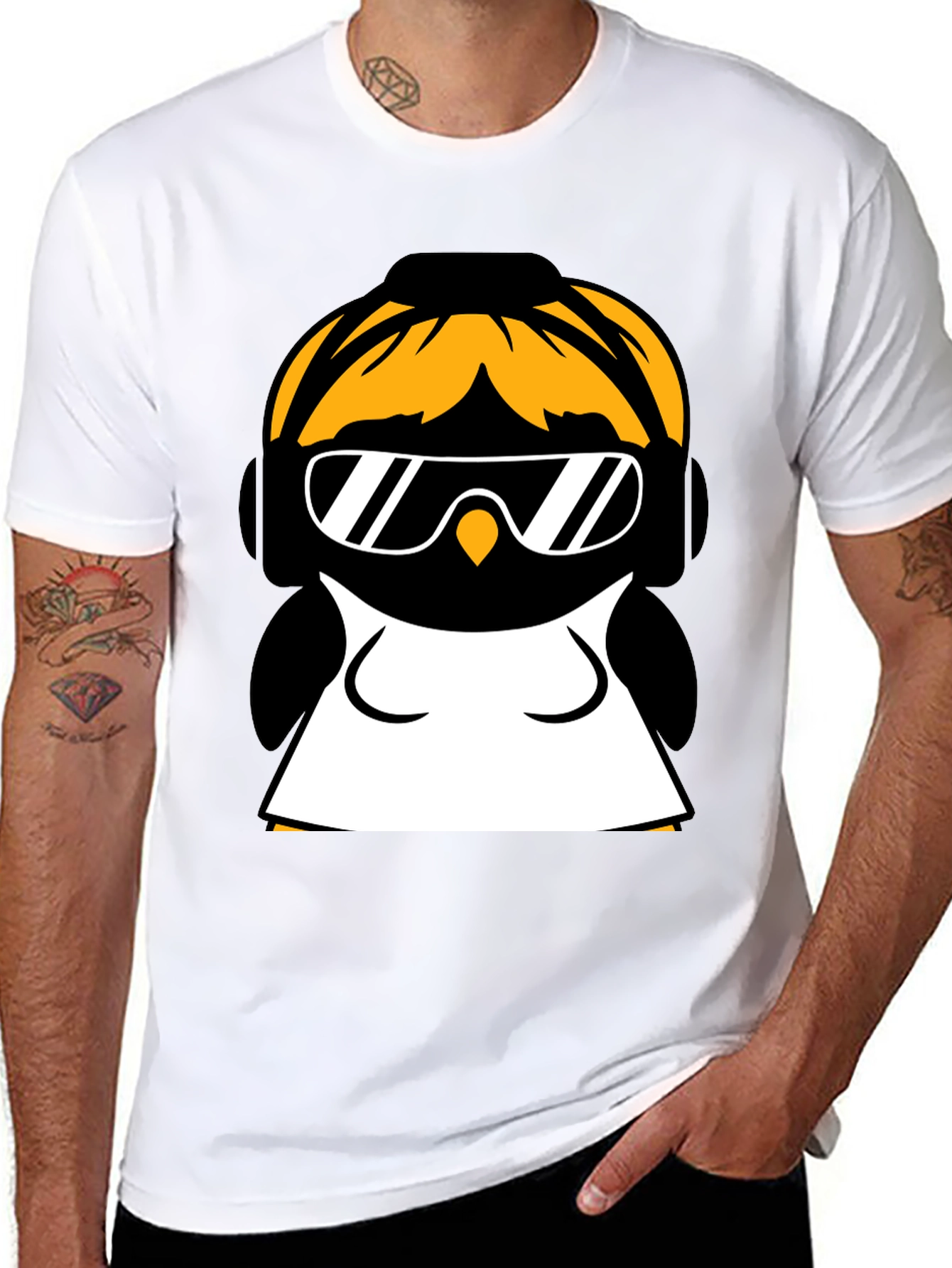 Cool Penguin Graphic Tee - Black Cotton Blend