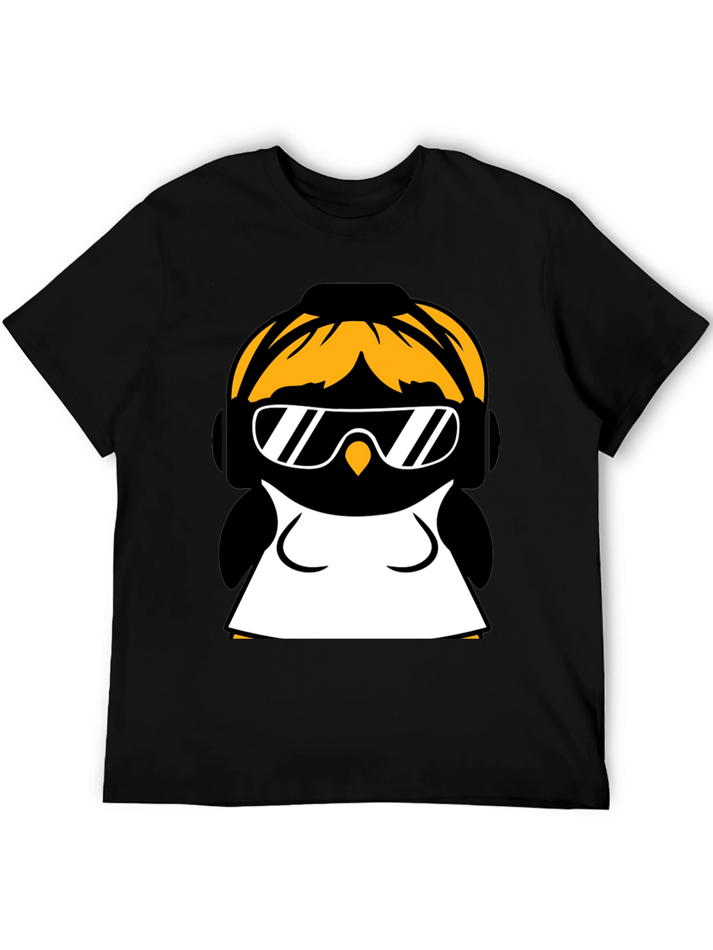 Cool Penguin Graphic Tee - Black Cotton Blend