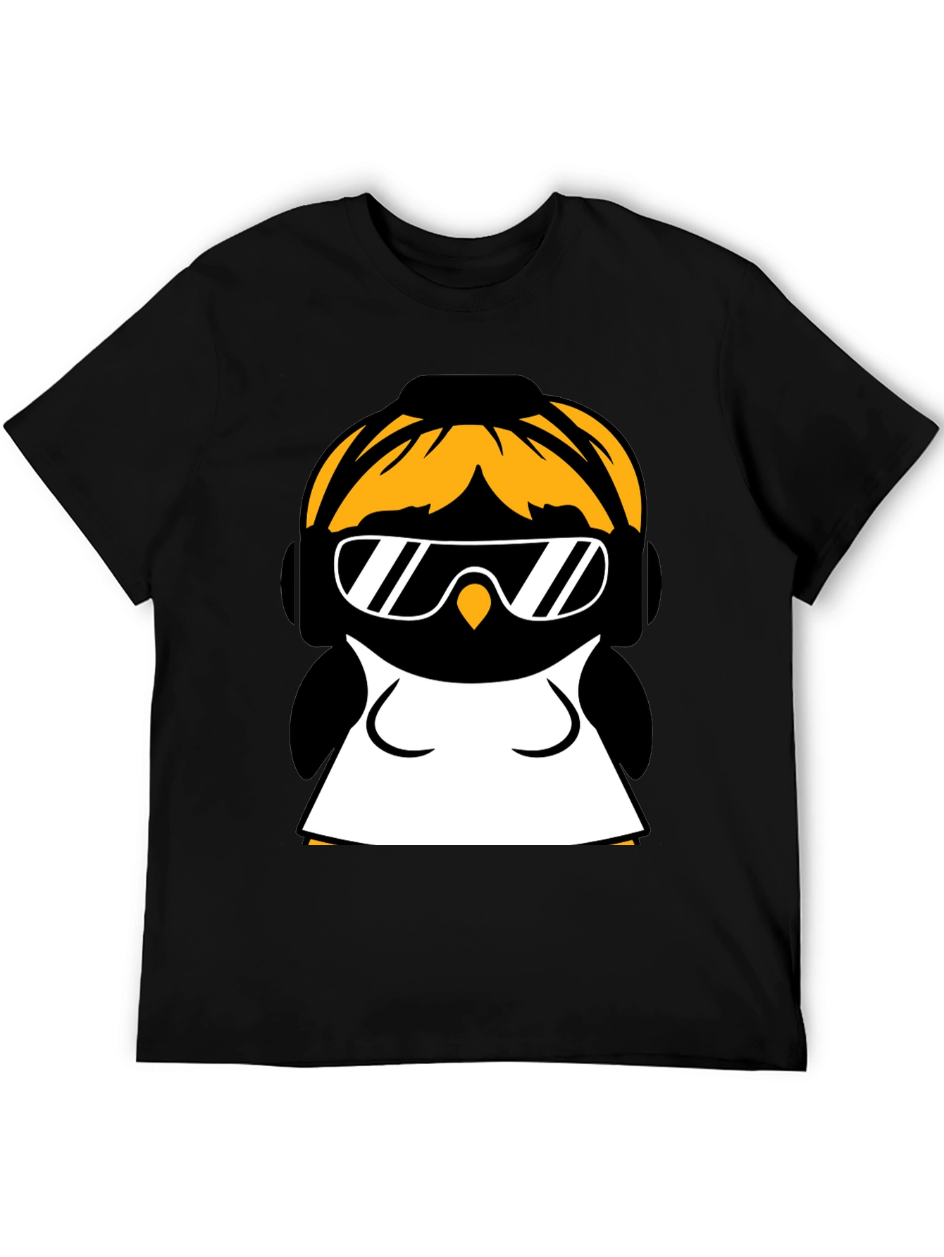 Cool Penguin Graphic Tee - Black Cotton Blend
