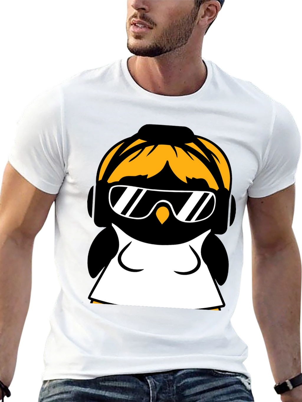 Cool Penguin Graphic Tee - Black Cotton Blend