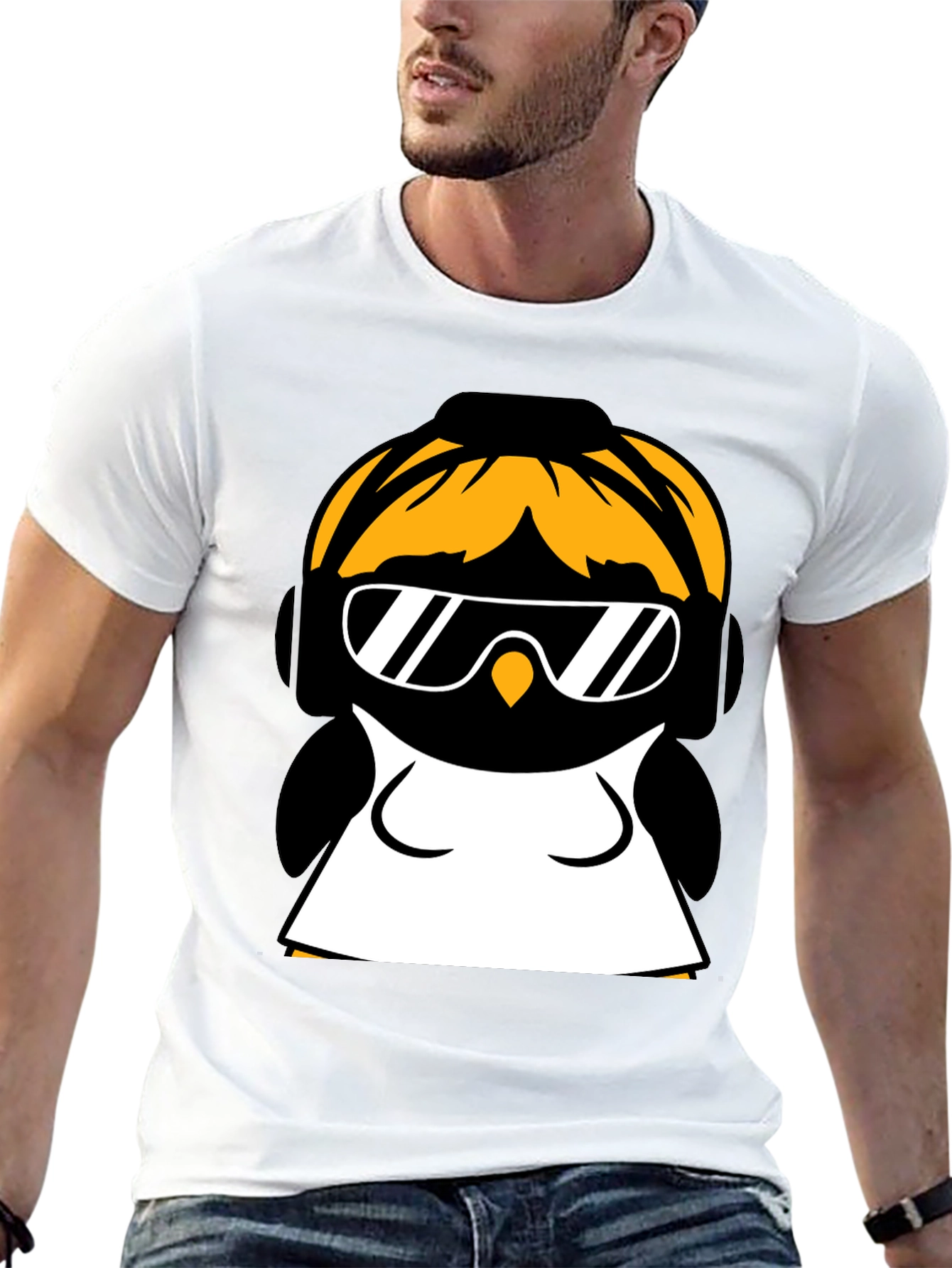 Cool Penguin Graphic Tee - Black Cotton Blend