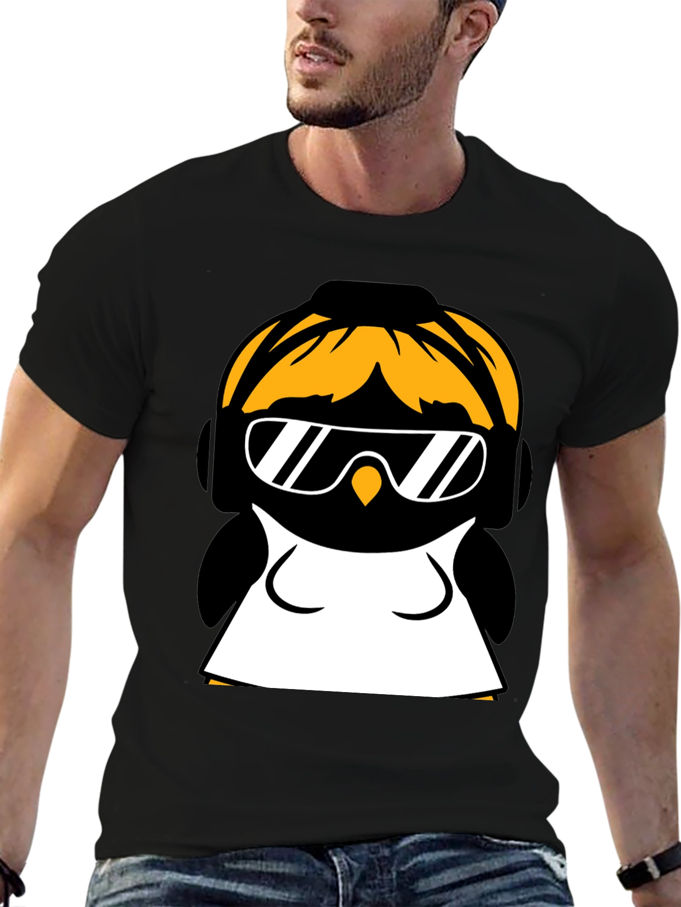Cool Penguin Graphic Tee - Black Cotton Blend