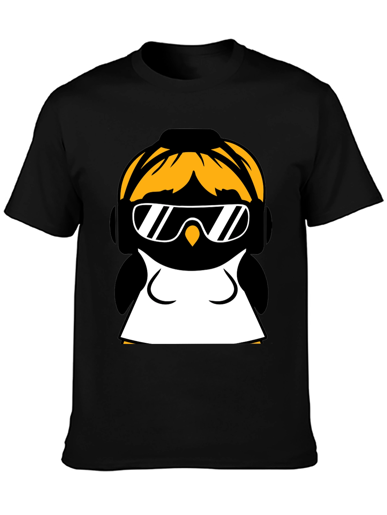 Cool Penguin Graphic Tee - Black Cotton Blend
