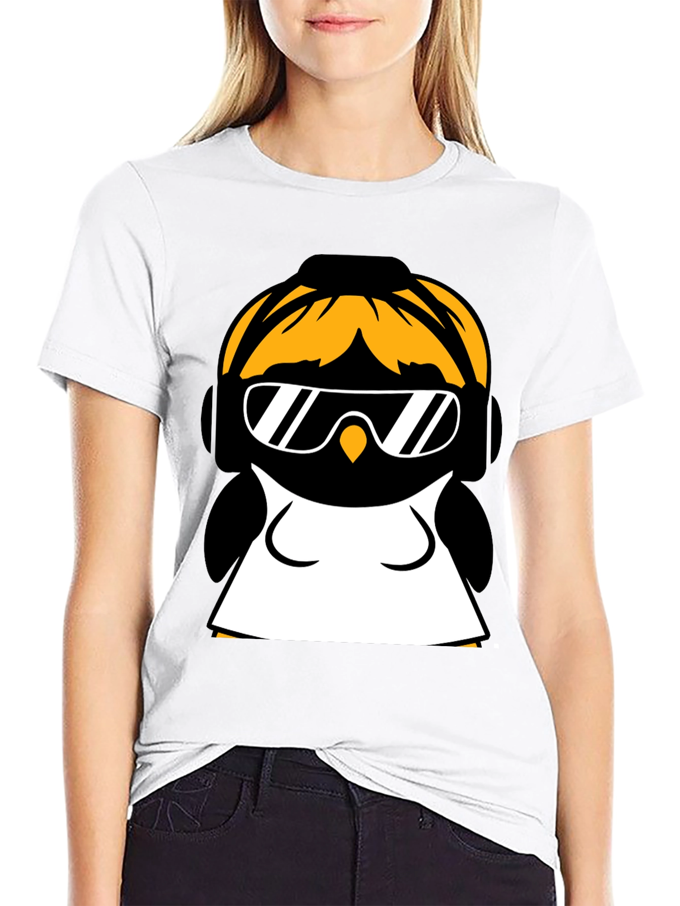 Cool Penguin Graphic Tee - Black Cotton Blend