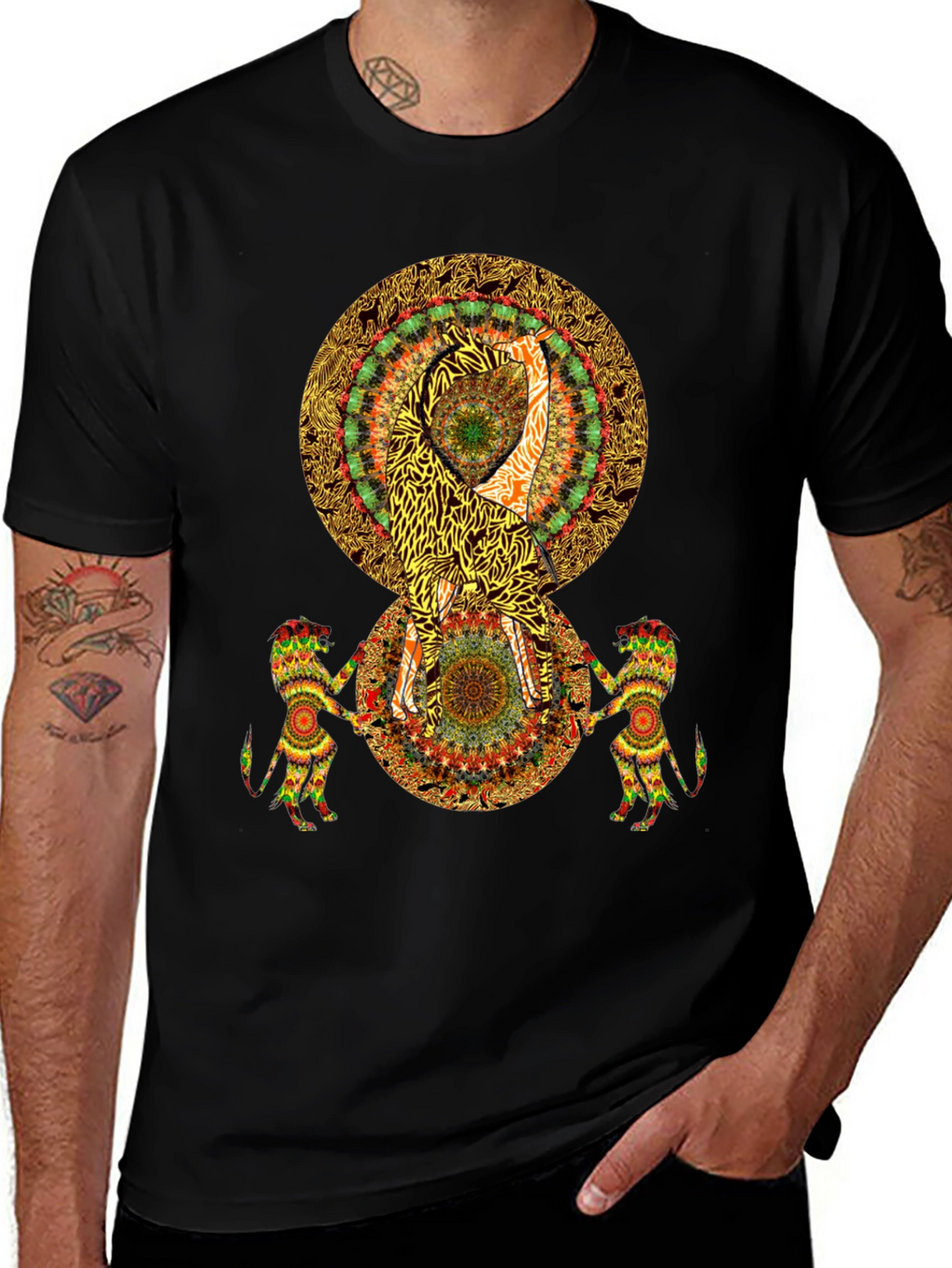 Psychedelic Mandala Print Black T-Shirt